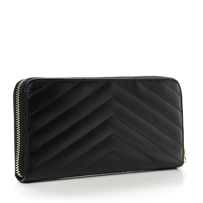 Saint Laurent Grain De Poudre Matelasse Chevron Monogram Zip Around Wallet Black 3 of 7
