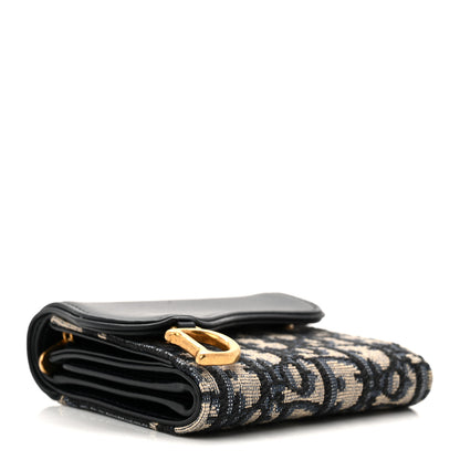Christian Dior Smooth Calfskin Oblique Saddle Lotus Wallet Blue 3 of 7