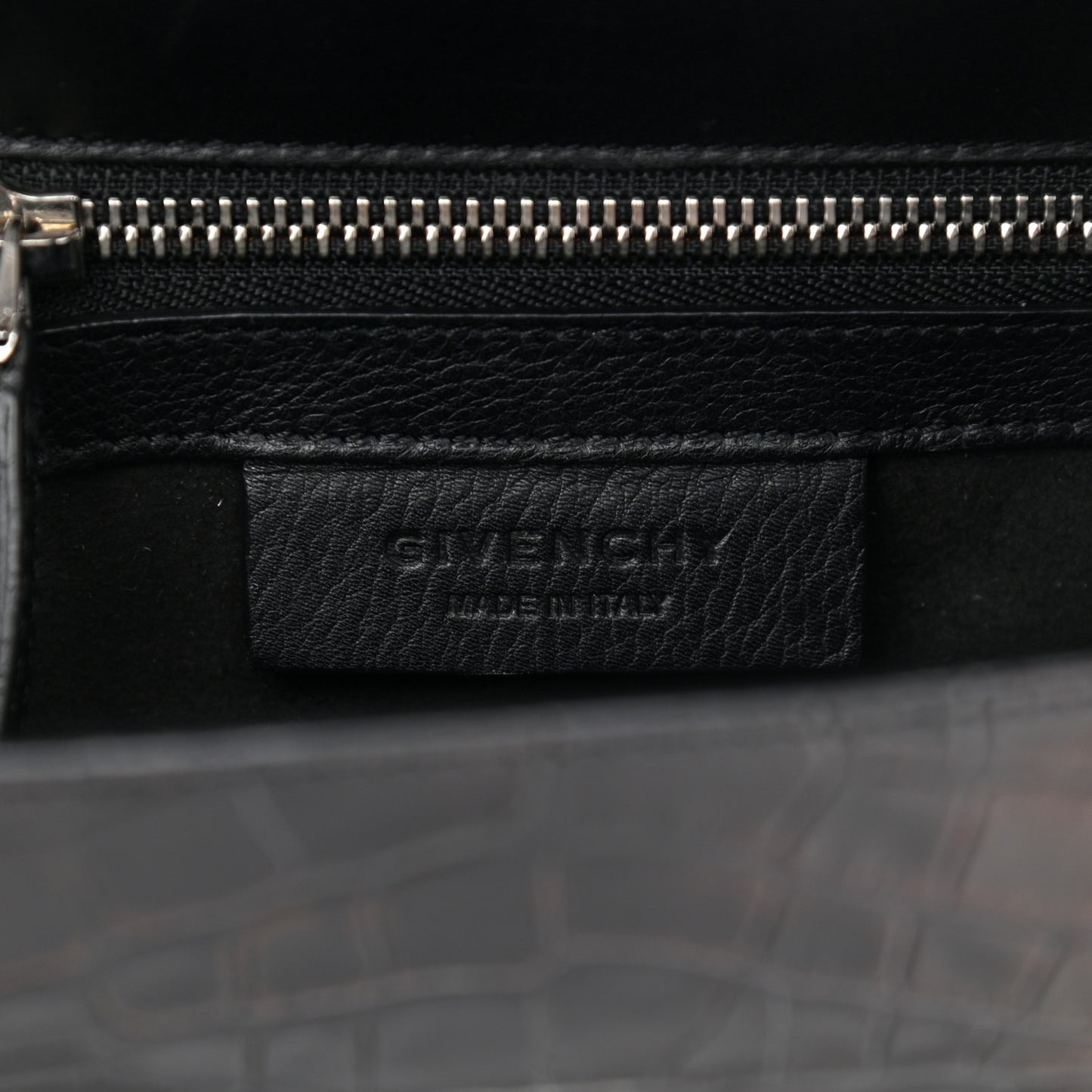 Calfskin Crocodile Embossed Mini Pandora Box Crossbody Bag Black