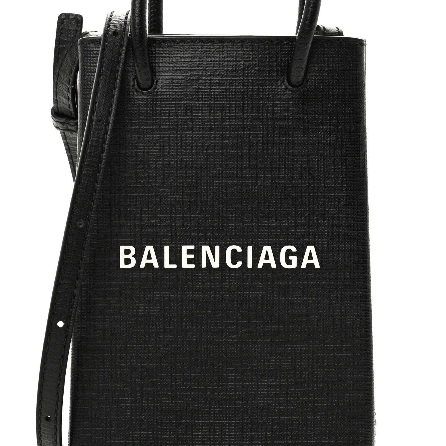 Balenciaga Squared Calfskin Logo Shopping Phone Holder Bag Black 7 of 10