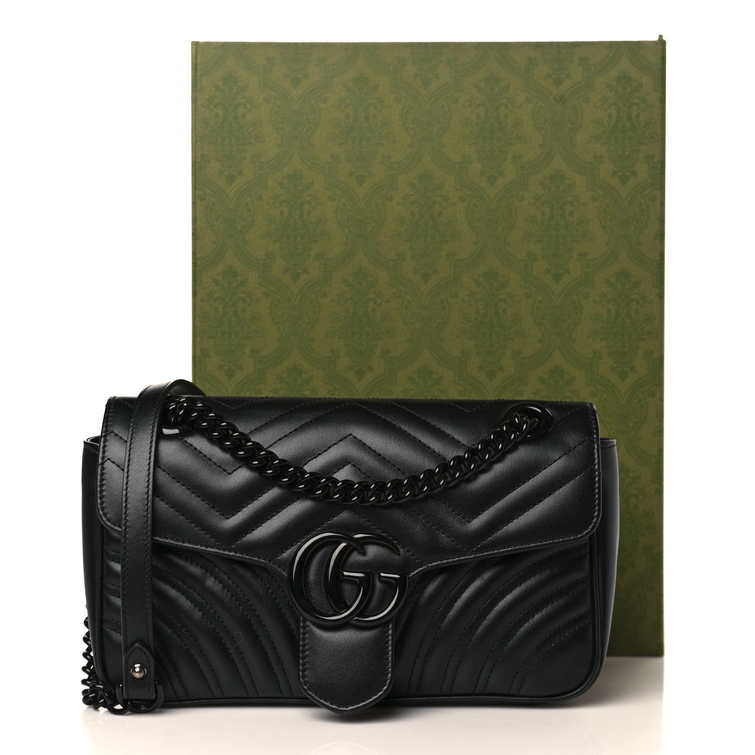 Gucci Calfskin Matelasse Monochrome Small GG Marmont Shoulder Bag Black 10 of 10