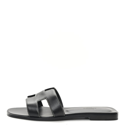 Hermes Box Calfskin Oran Sandals 38 Black 1 of 10