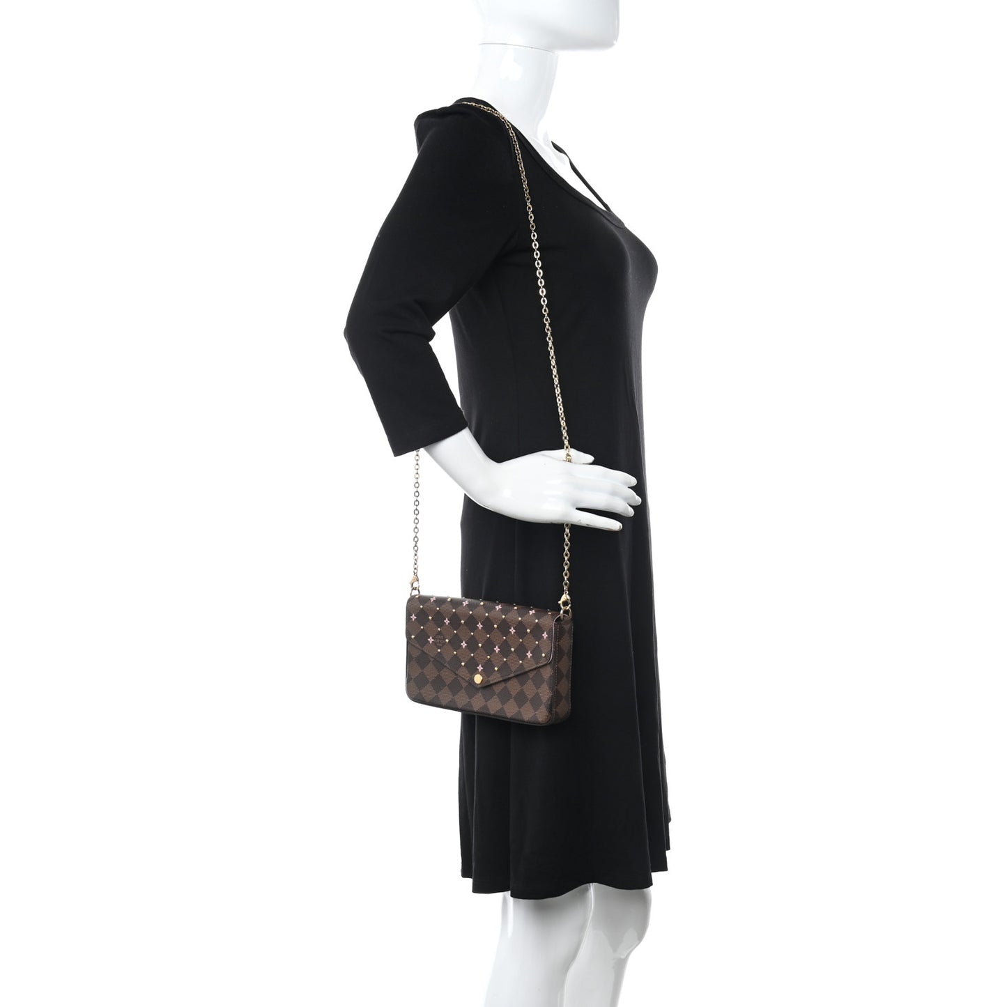 Damier Ebene Studded Pochette Felicie Chain Wallet
