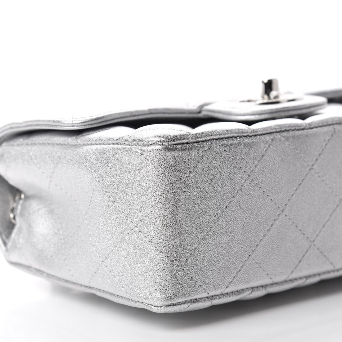 Metallic Lambskin Quilted Mini Rectangular Flap Silver