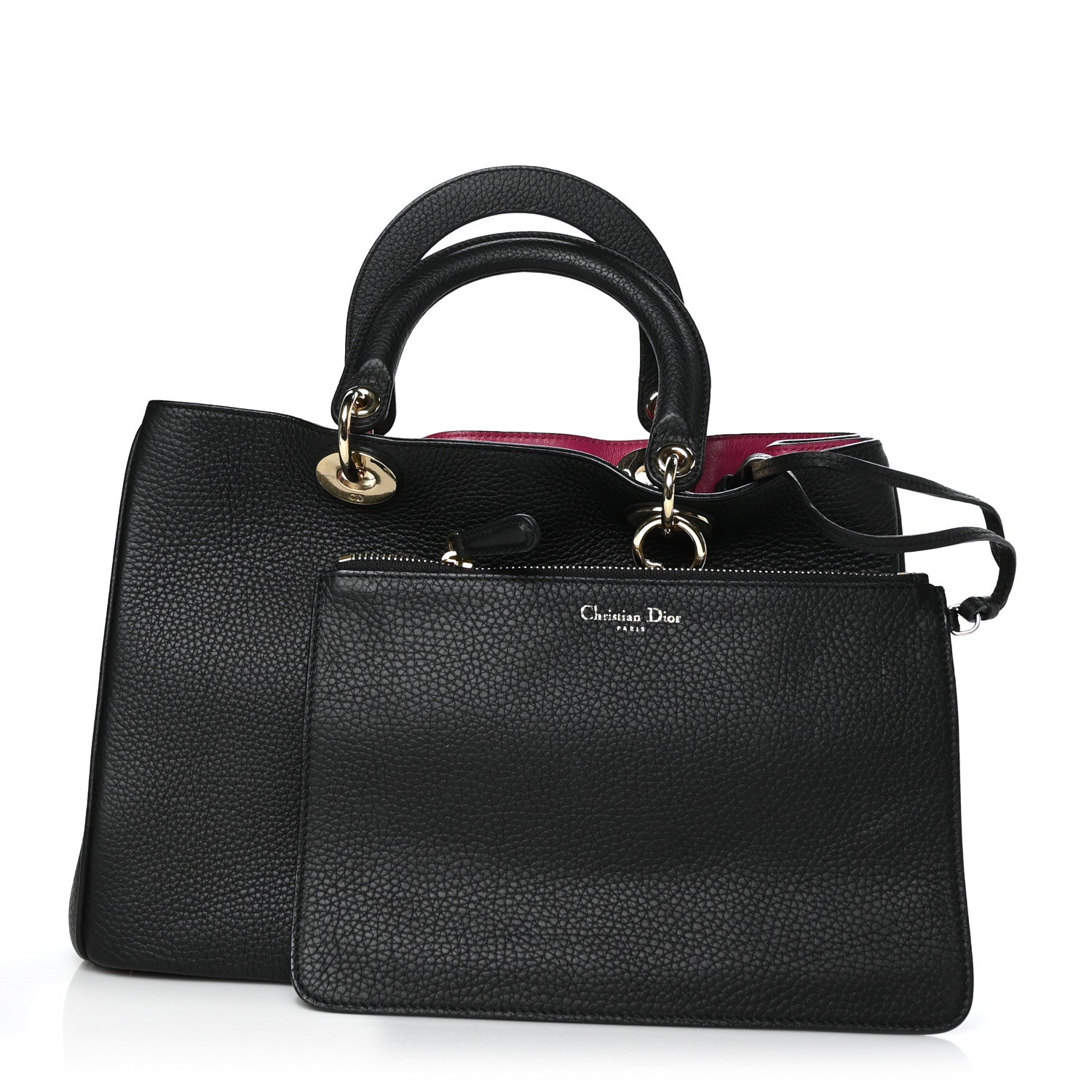 Christian Dior Bullcalf Medium Diorissimo Tote Black Rose Indien 3 of 9