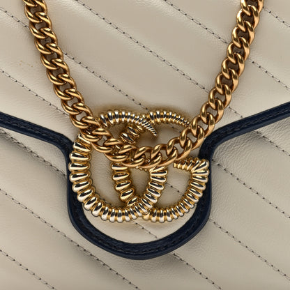 Gucci Vintage Effect Calfskin Matelasse Diagonal Torchon GG Marmont Chain Wallet Mystic White Blue Agata 7 of 9