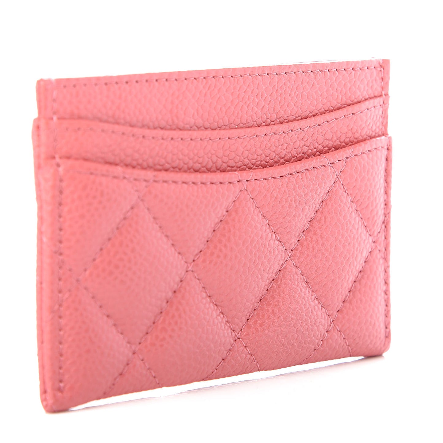 Iridescent Caviar Quilted Card Holder Pink