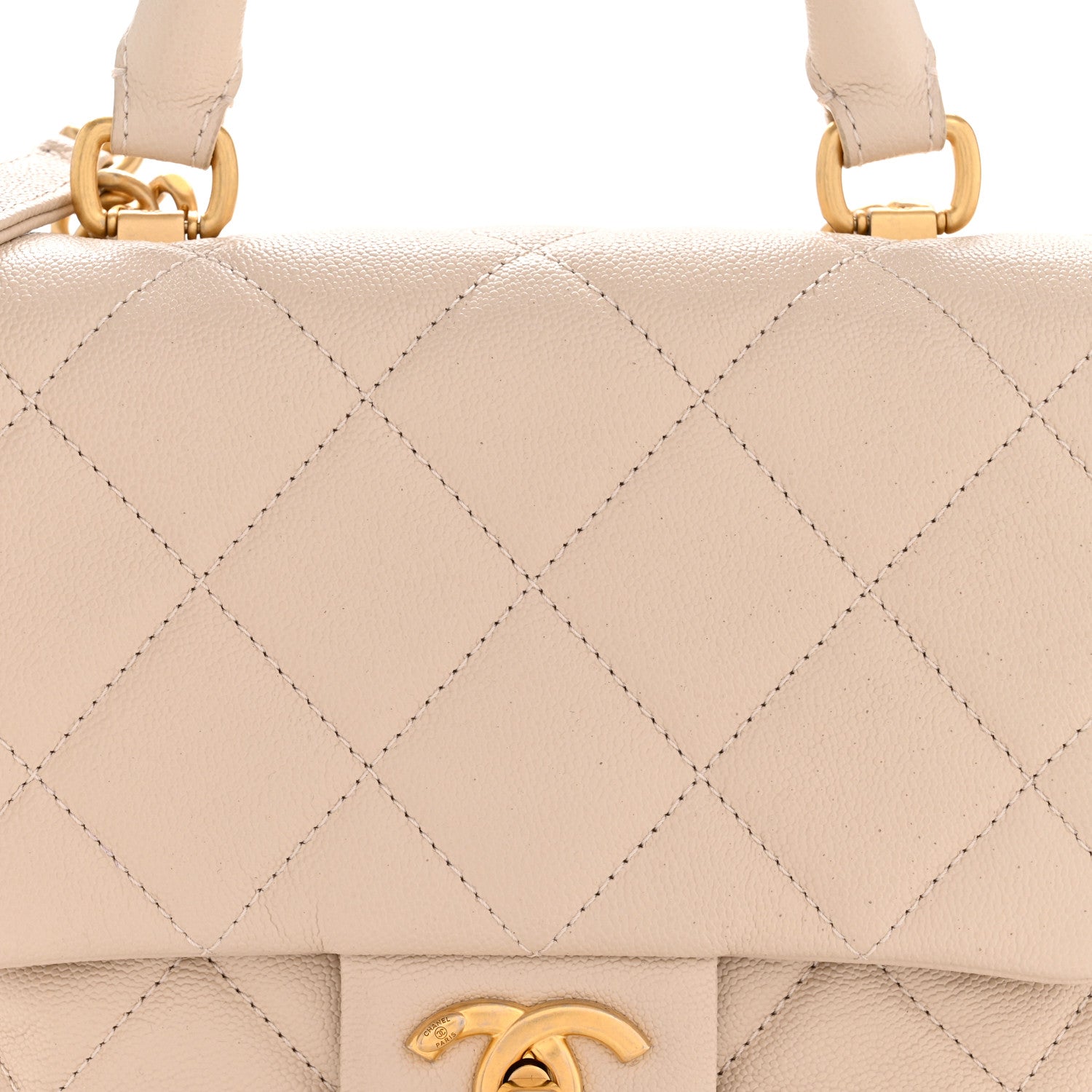 Chanel Shiny Caviar Quilted Mini Top Handle Flap Ecru 8 of 12