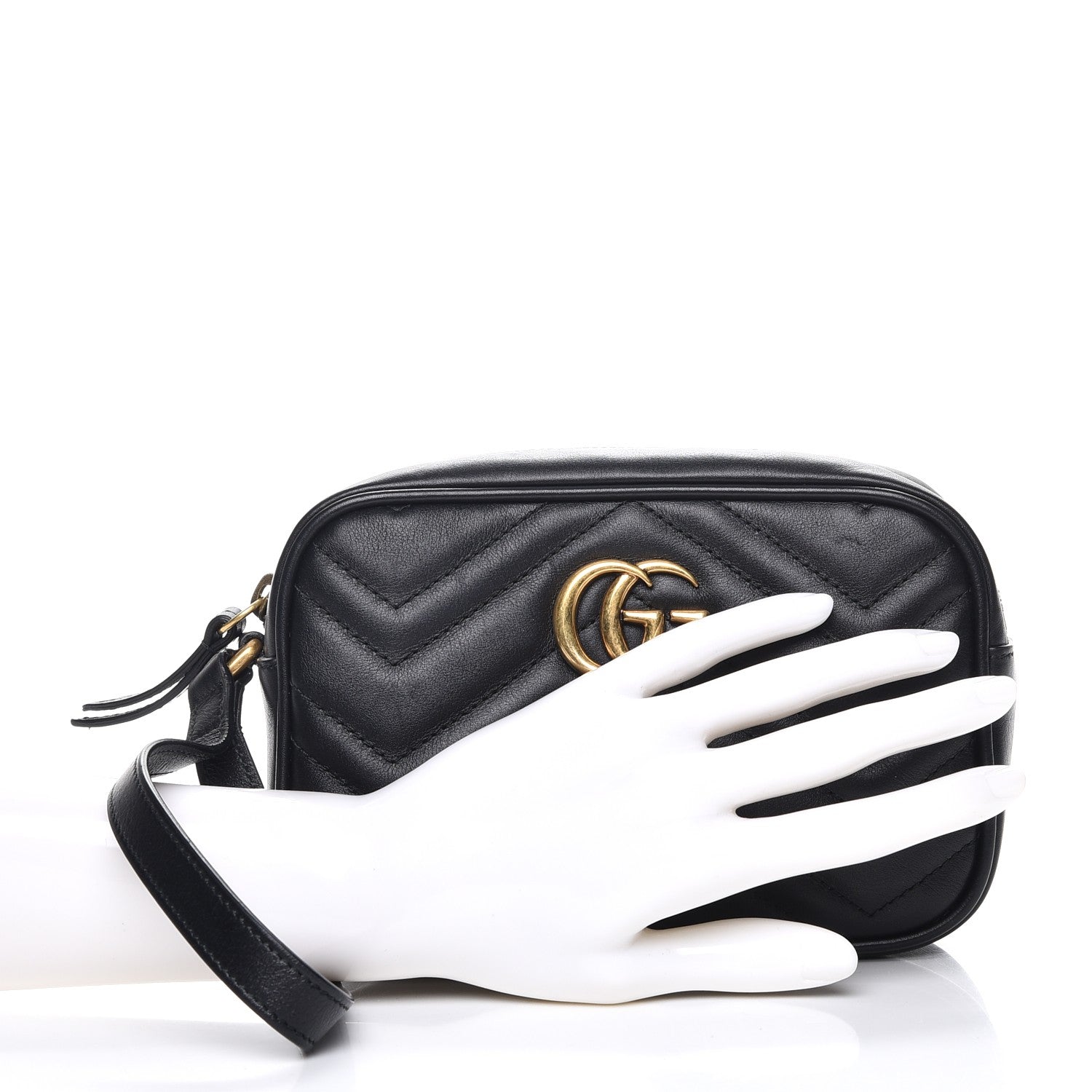 Gucci Calfskin Matelasse Mini GG Marmont Wrist Wallet Black 2 of 8