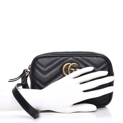 Gucci Calfskin Matelasse Mini GG Marmont Wrist Wallet Black 2 of 8