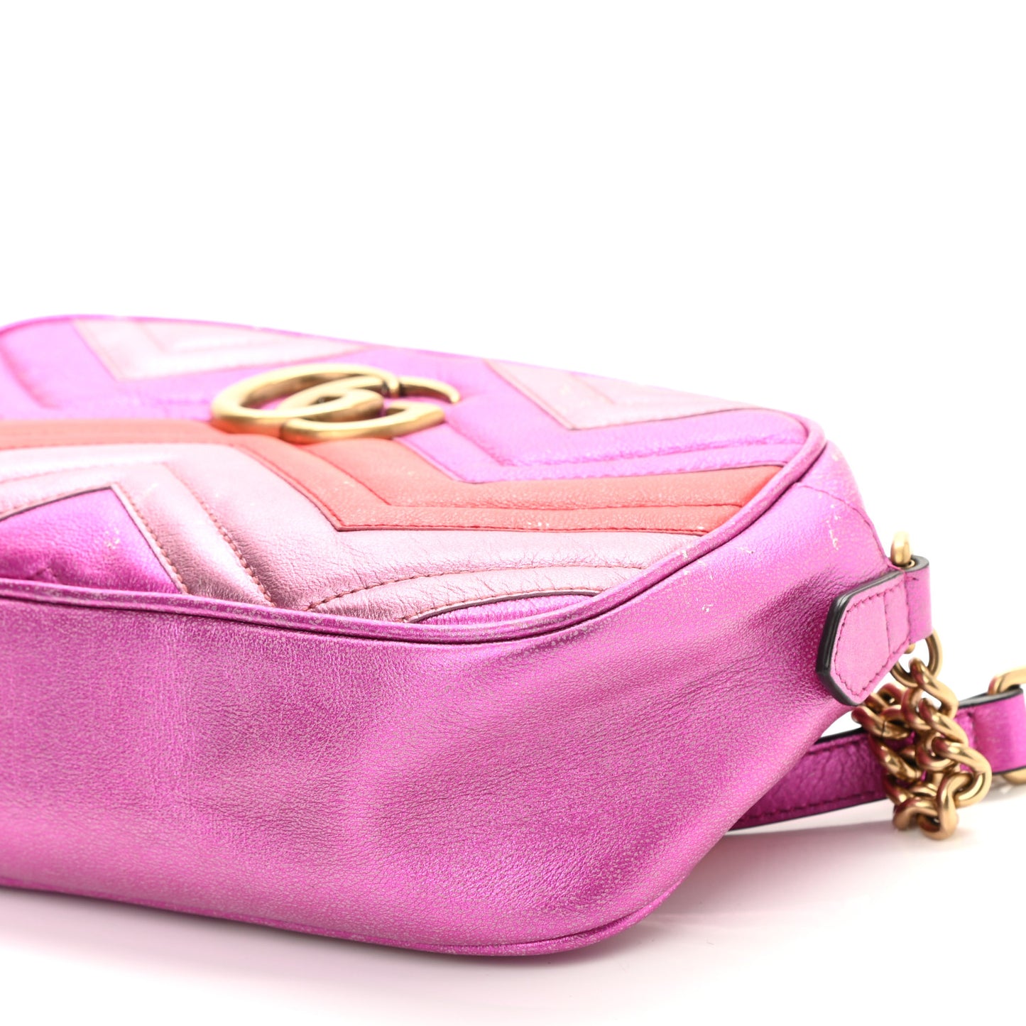 Laminated Nappa Matelasse Small GG Marmont Chain Shoulder Bag Fuxia Rosso Rosa