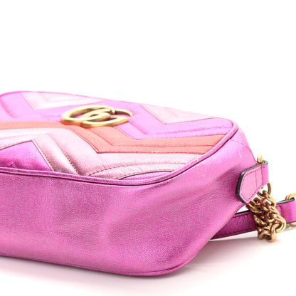 Gucci Laminated Nappa Matelasse Small GG Marmont Chain Shoulder Bag Fuxia Rosso Rosa 10 of 11
