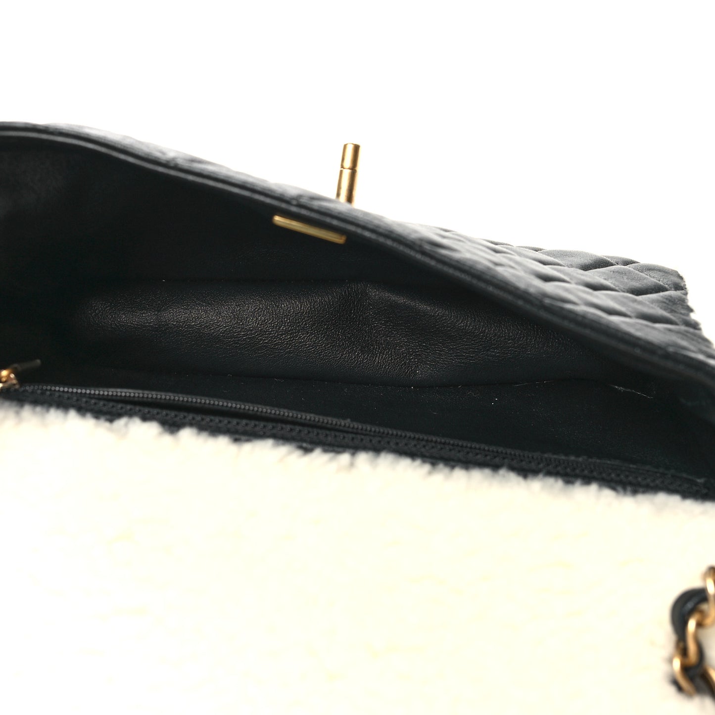 Lambskin Shearling Large CC Flap Bag Black White