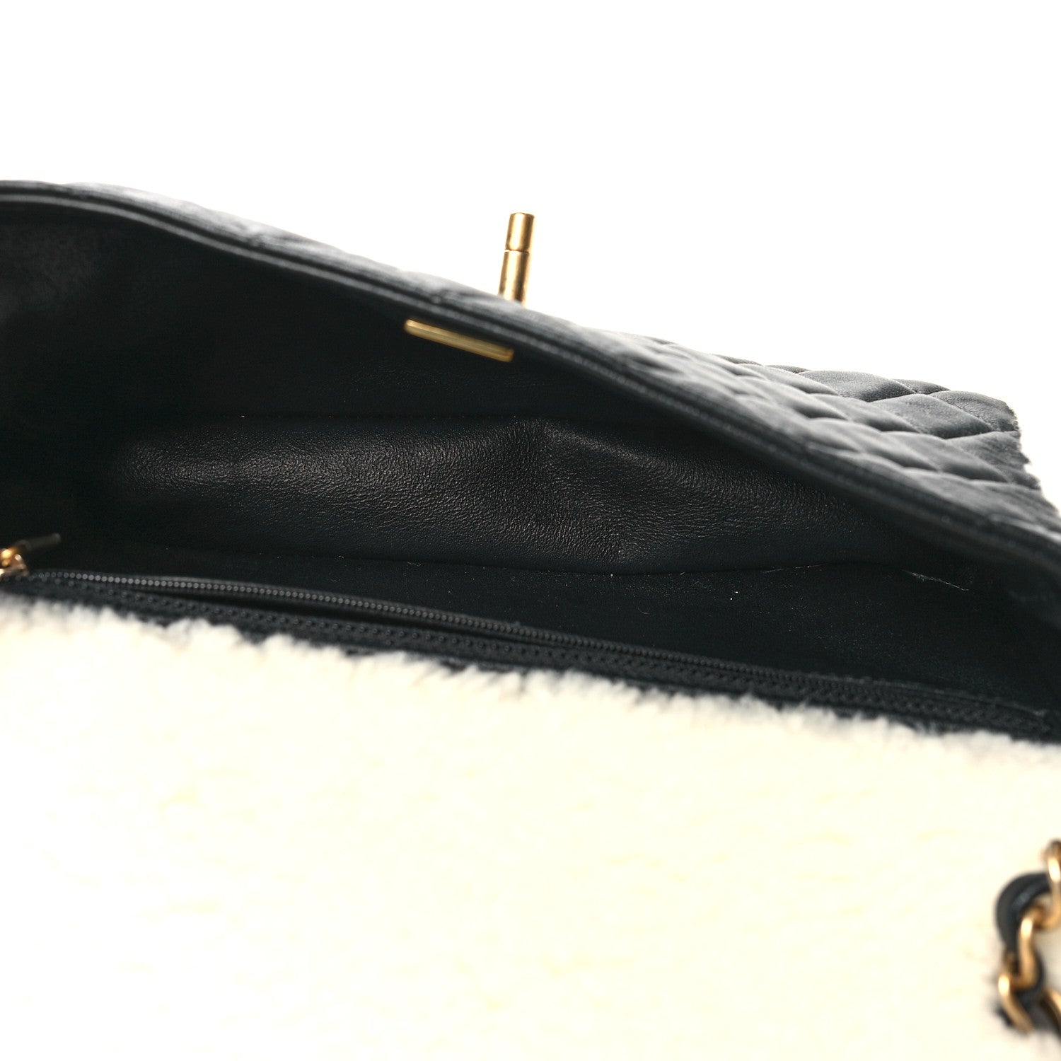 Chanel Lambskin Shearling Large CC Flap Bag Black White 5 of 10