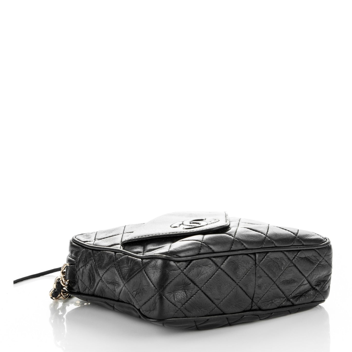 Lambskin Quilted Tassel Camera Case Black