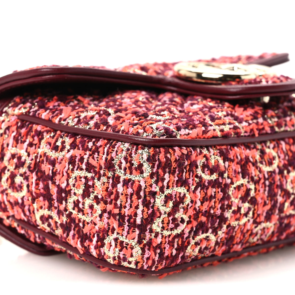 Tweed GG Monogram Mini GG Marmont Shoulder Bag Orange Red Multicolor