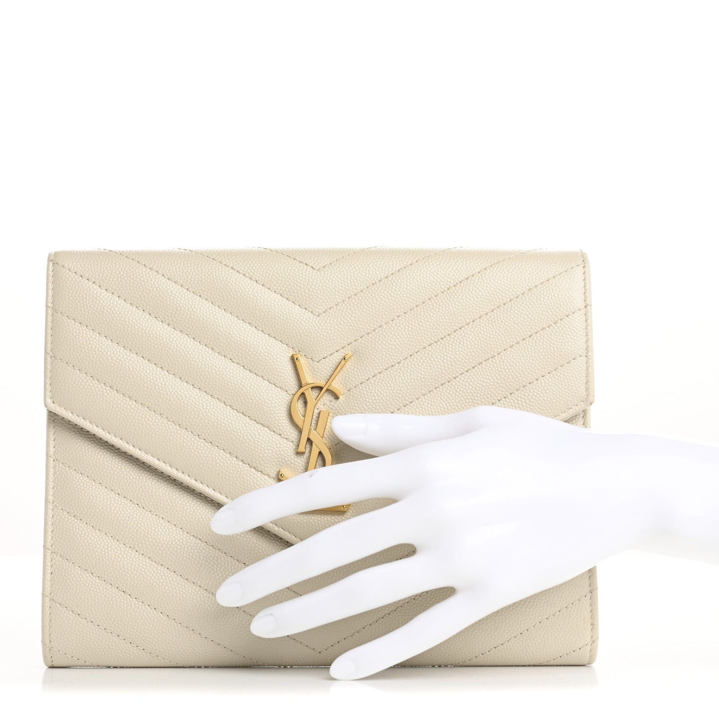 Grain De Poudre Matelasse Chevron Monogram Envelope Clutch Blanc Vintage