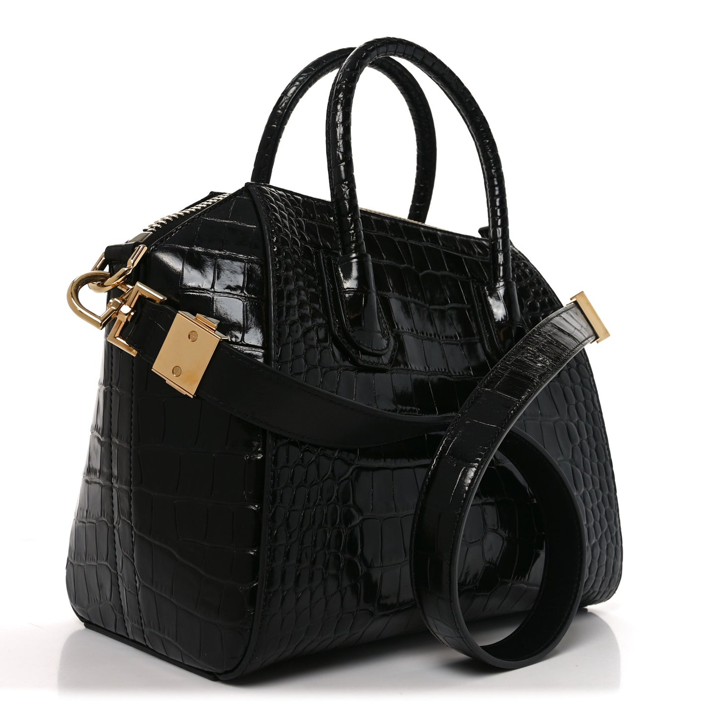 Calfskin Crocodile Embossed Small Antigona Black