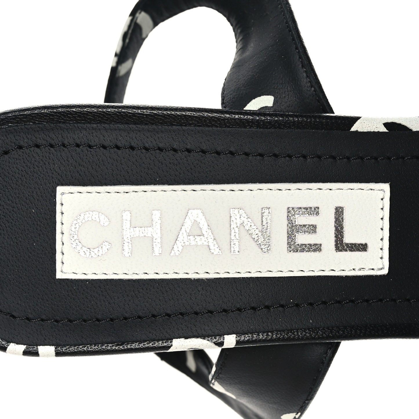 Printed Lambskin CC Sandals 37 Black White