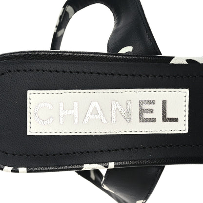Chanel Printed Lambskin CC Sandals 37 Black White 7 of 8