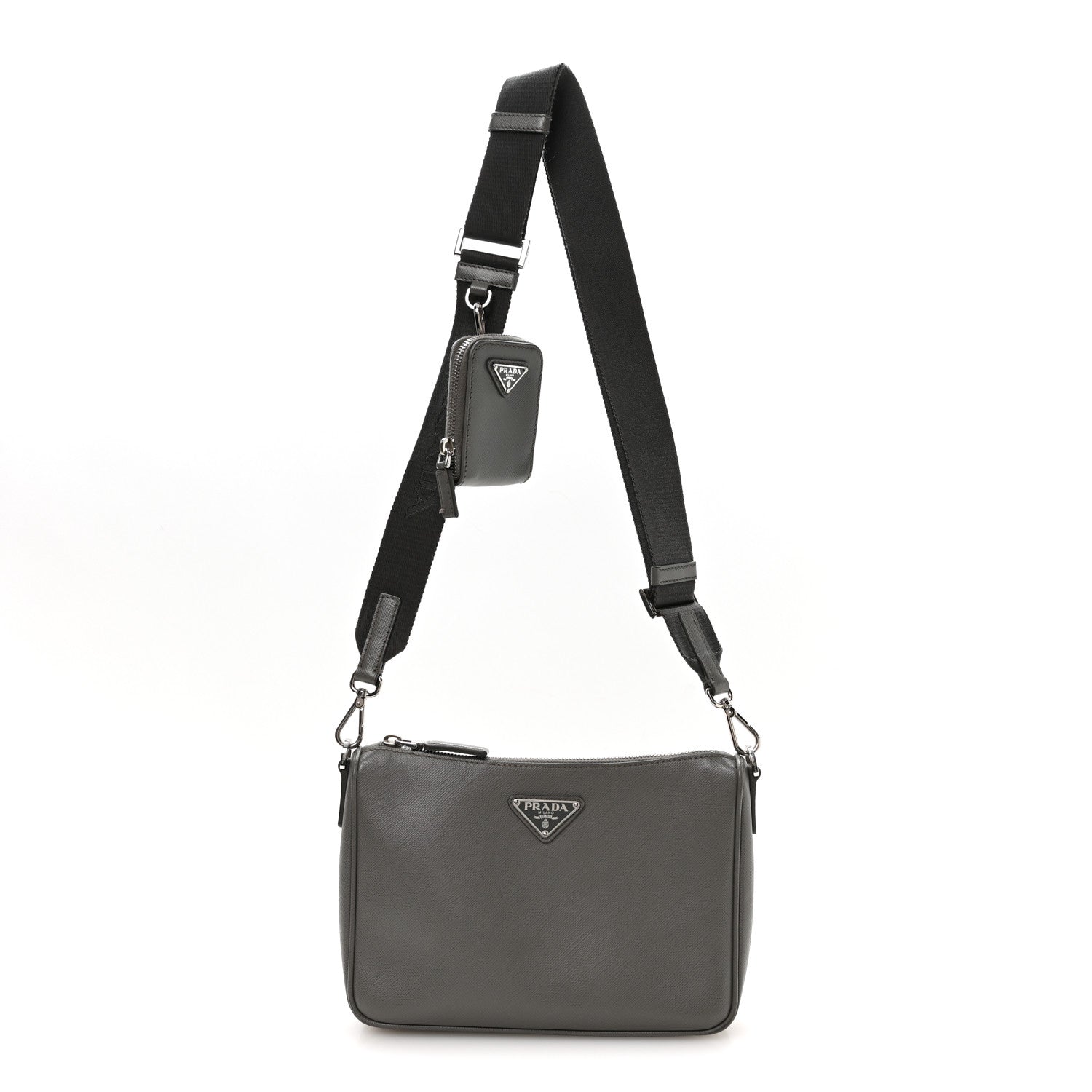 Prada Saffiano Travel Pocket Zippered Shoulder Bag Marmo 1 of 12