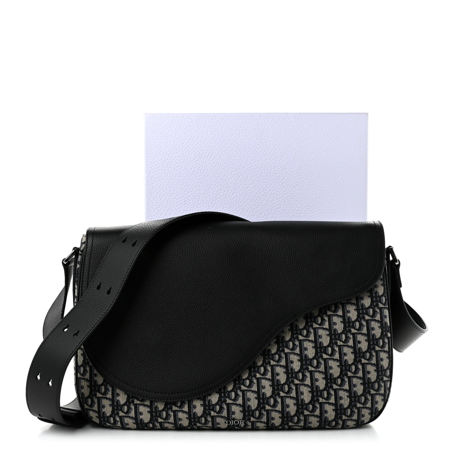 Grained Calfskin Oblique Large Saddle Messenger Black