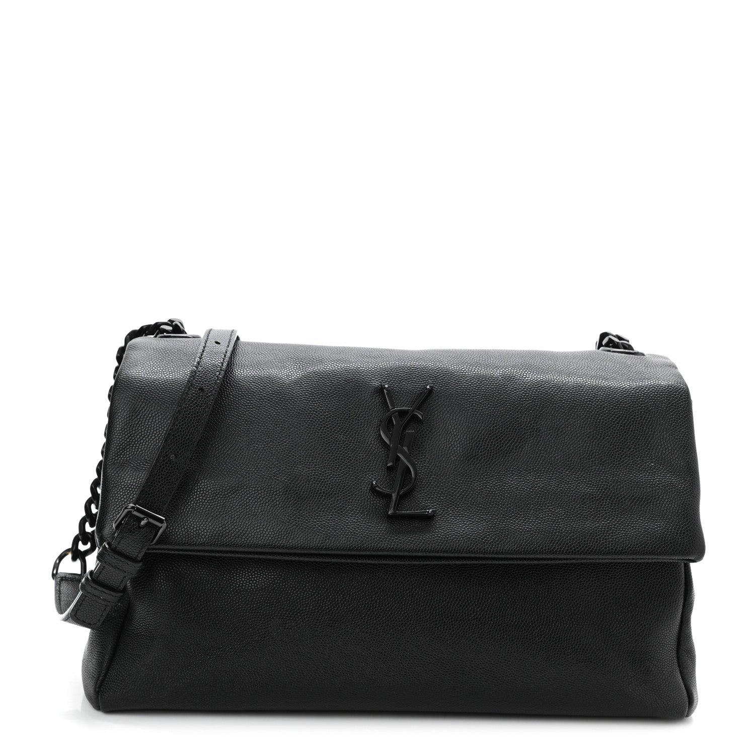 Saint Laurent Grain De Poudre Medium West Hollywood Monogram Fold-Over Black 1 of 11