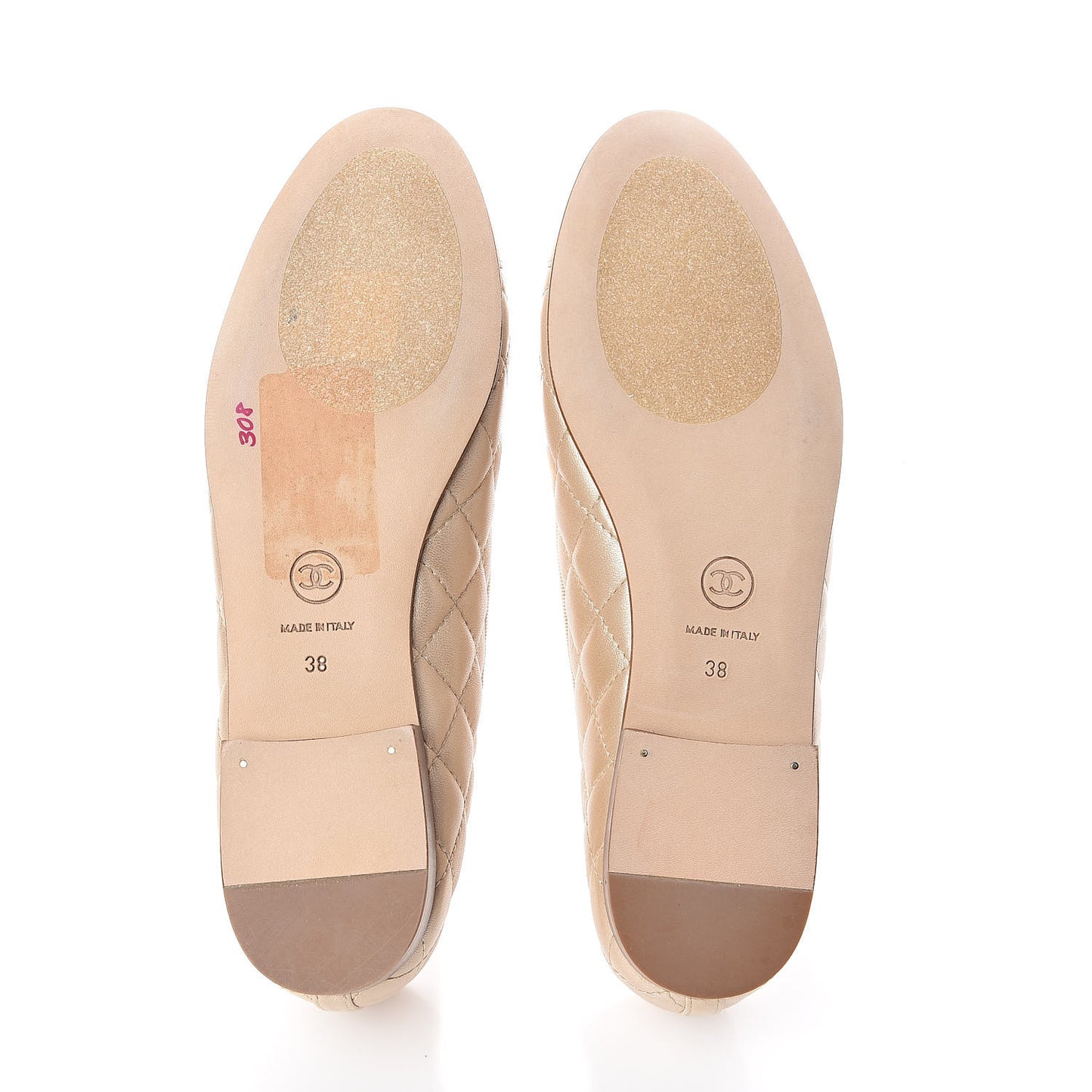 Lambskin Quilted Cap Toe Ballerina Flats 38 Beige