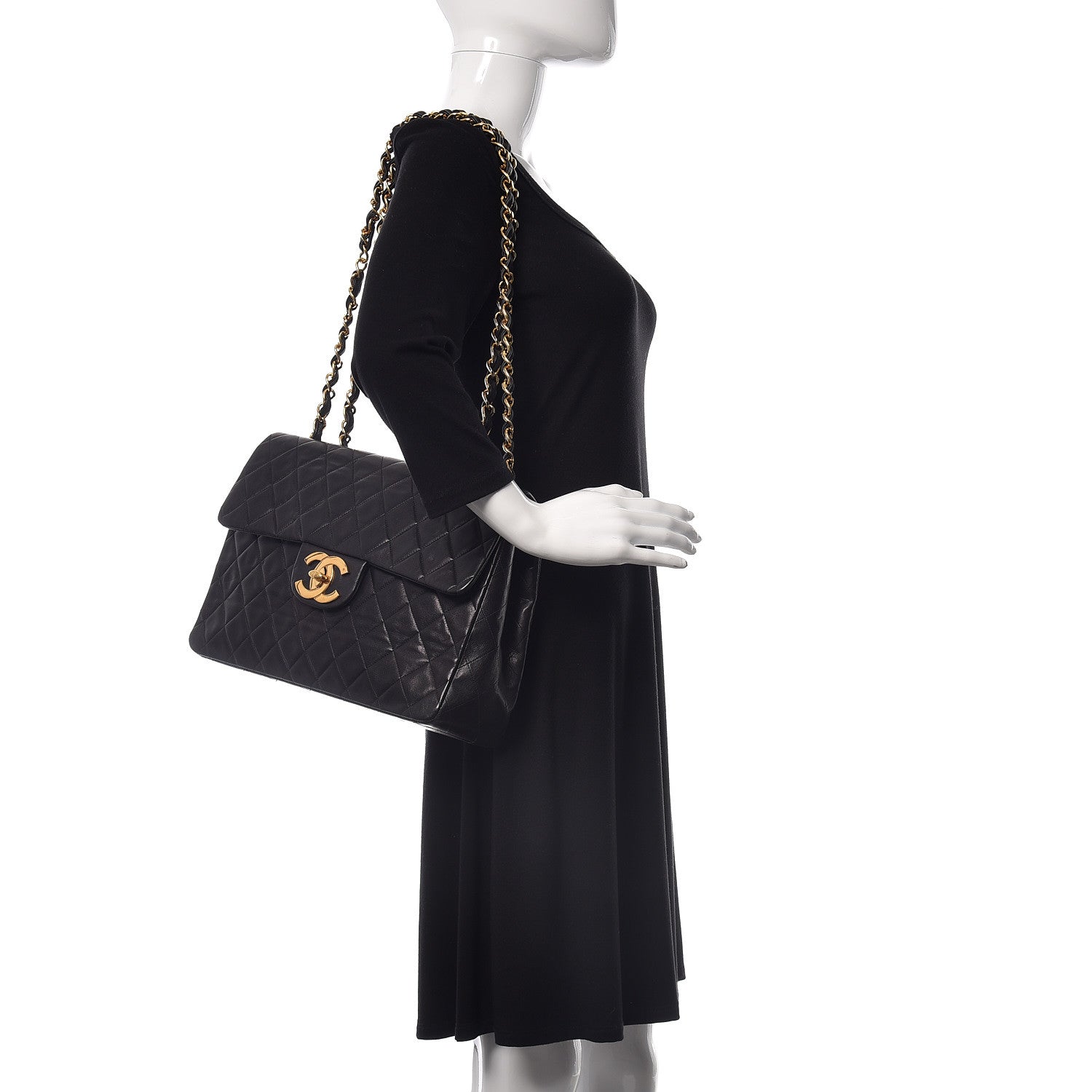 Chanel Lambskin Quilted XL Jumbo Single Flap Black 2 of 13