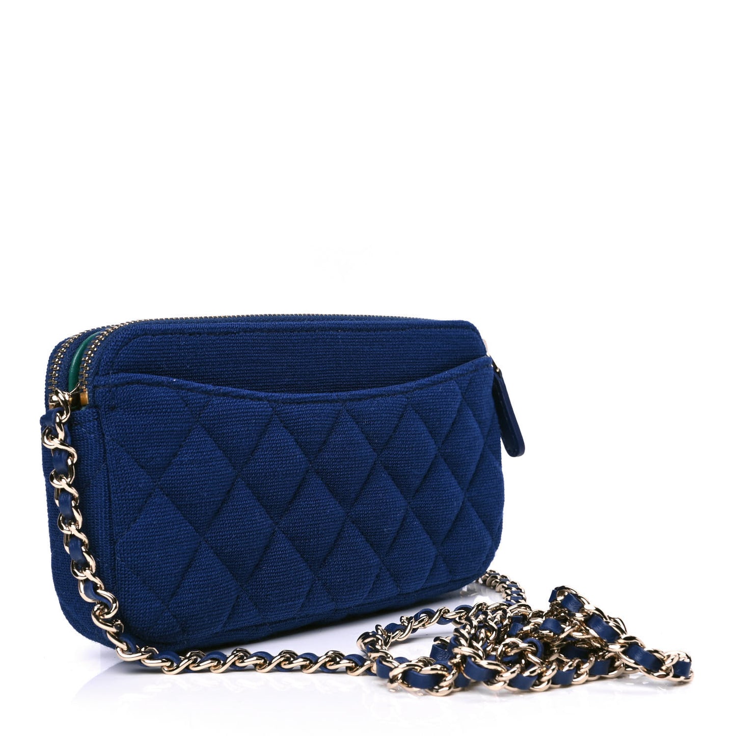 Jersey Quilted Small Clutch With Chain Navy