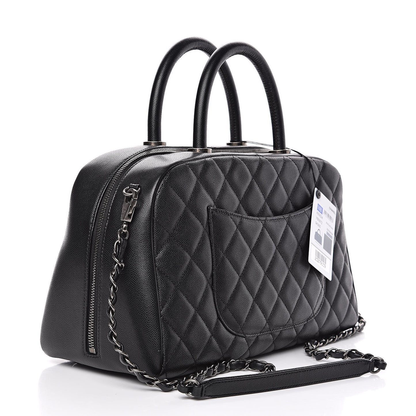 Caviar Quilted Large Coco Handle Bowling Bag Black