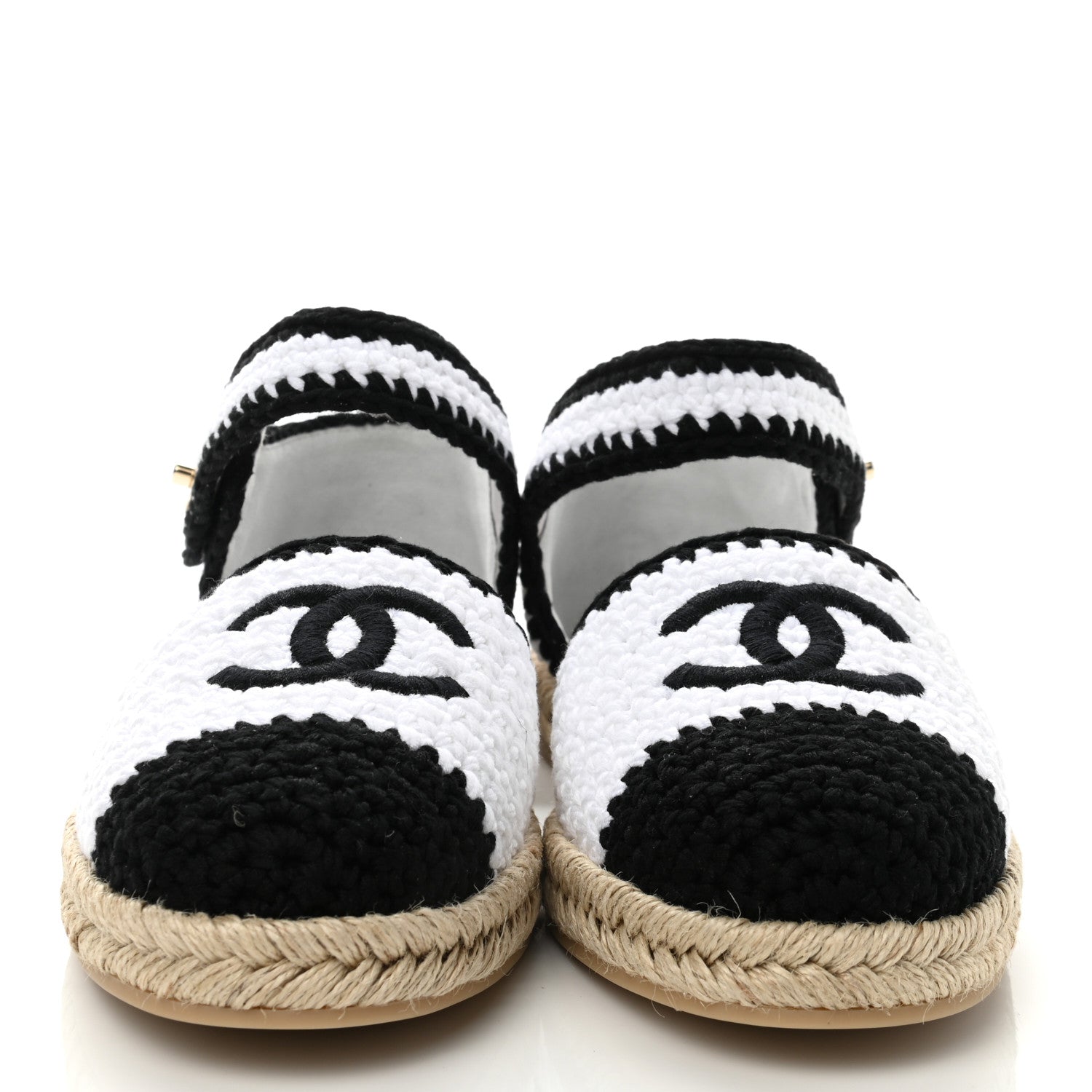 Chanel Braided Knit Cap Toe CC Ankle Strap Espadrilles 40 White Black 2 of 9