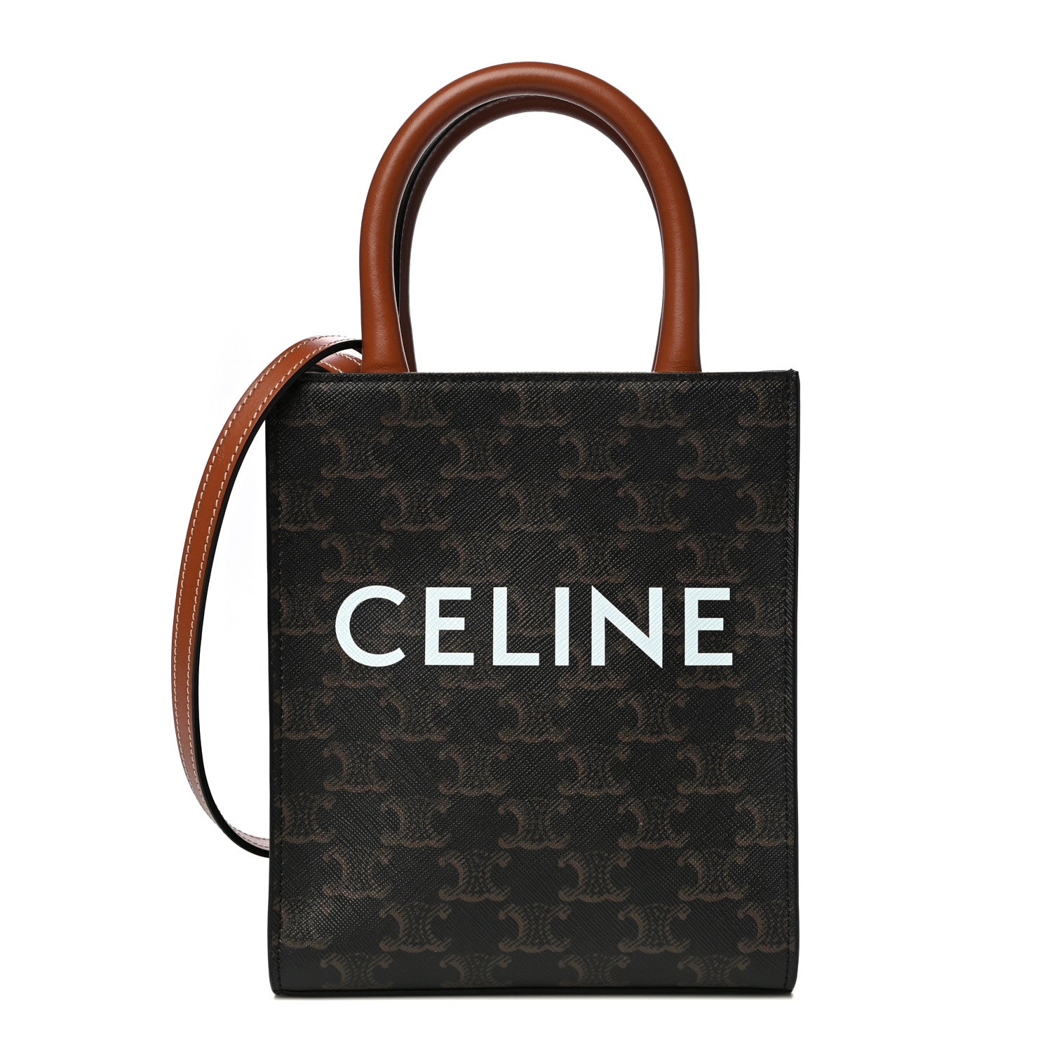 Celine Triomphe Canvas Calfskin Mini Vertical Cabas Tan 1 of 9