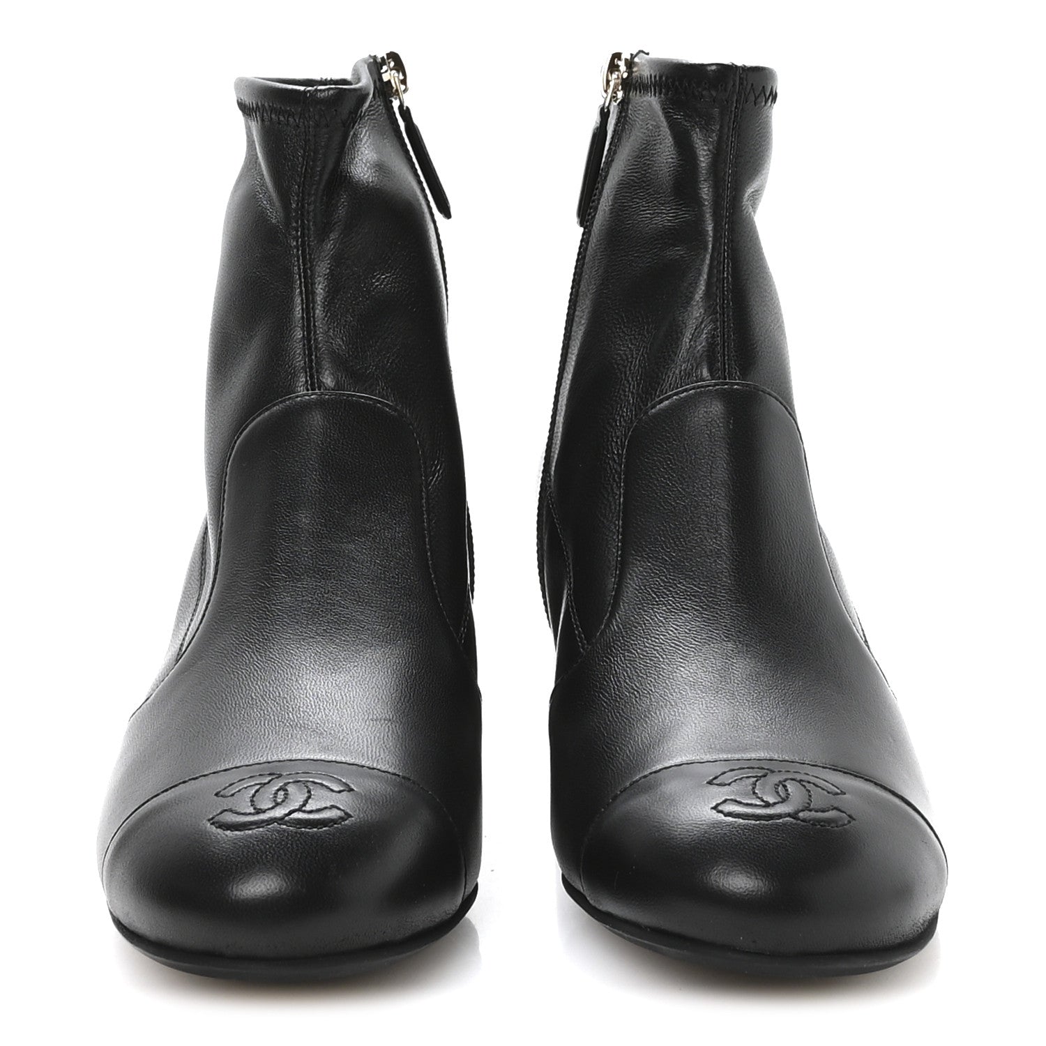CHANEL ブーツ 37.5 Chanel Stretch Lambskin Cap Toe CC Short Boots 37.5 Black 1857942