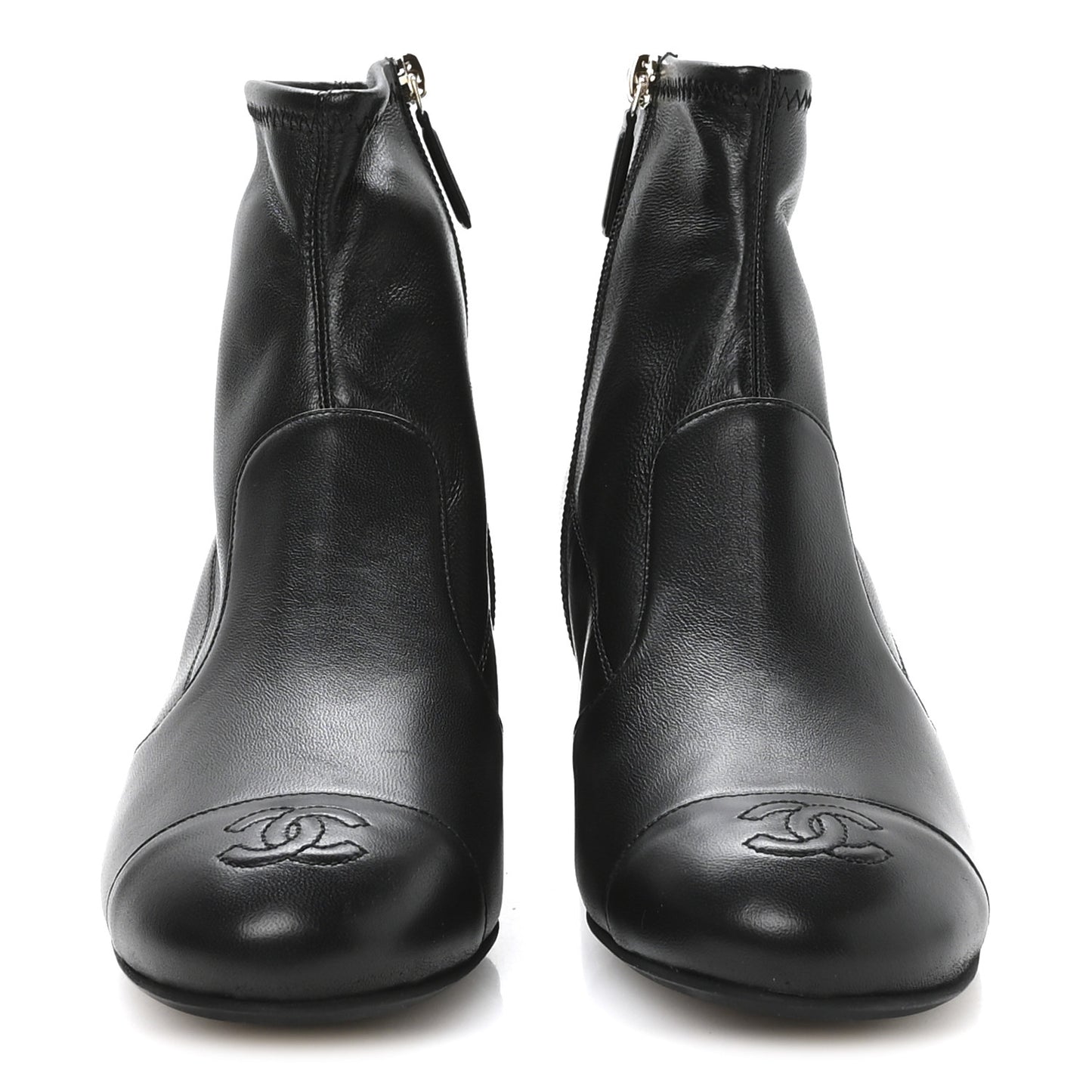 Stretch Lambskin Cap Toe CC Short Boots 37.5 Black