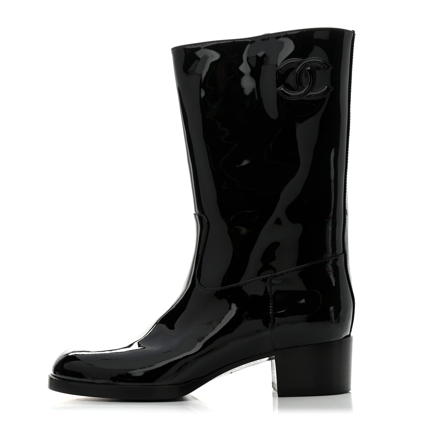 Patent CC Mid Calf Boots 40.5 Black