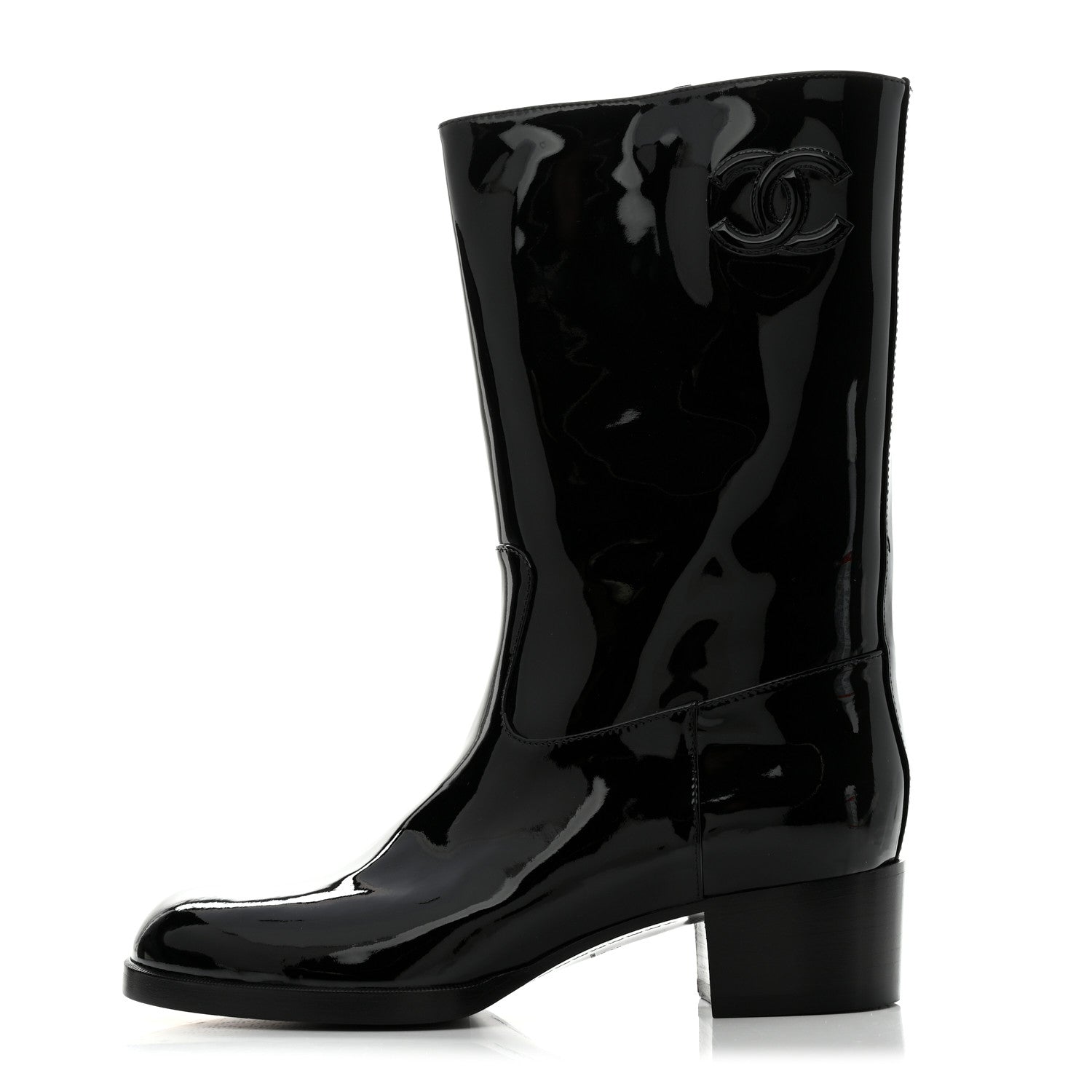 Chanel Patent CC Mid Calf Boots 40.5 Black 1 of 8