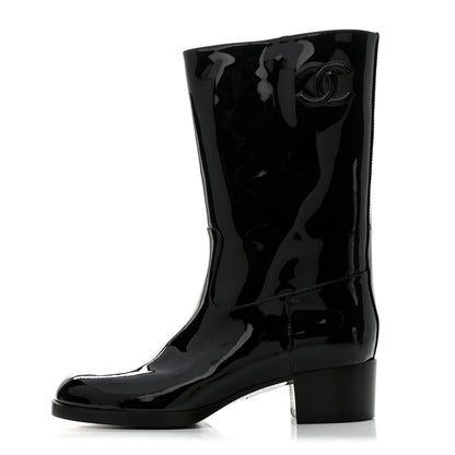Chanel Patent CC Mid Calf Boots 40.5 Black 1 of 8