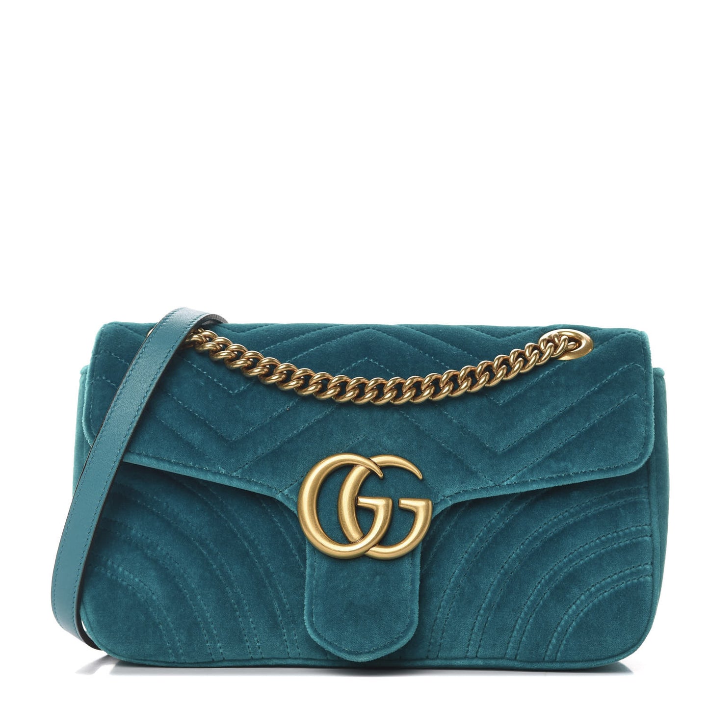 Velvet Matelasse Small GG Marmont Shoulder Bag Pavone Cyan