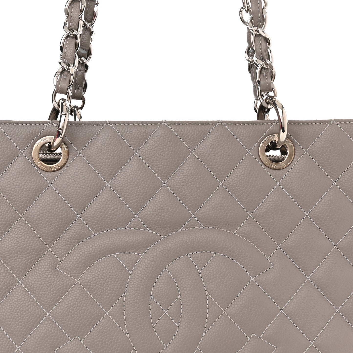 Caviar Quilted Grand Shopping Tote GST Light Grey