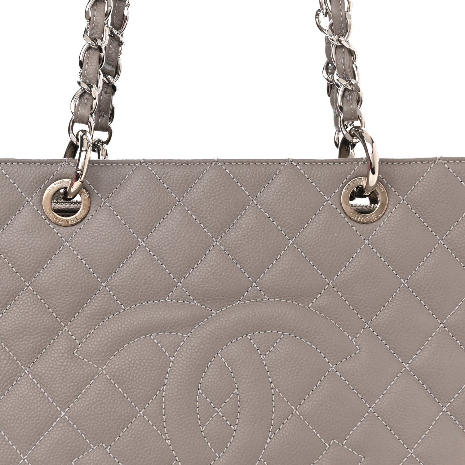 Chanel Caviar Quilted Grand Shopping Tote GST Light Grey 8 of 12