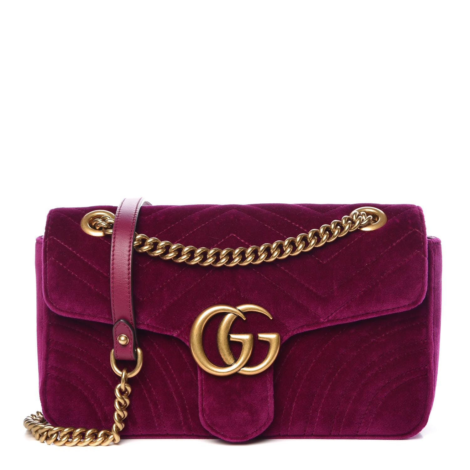 Gucci Velvet Matelasse Small GG Marmont Shoulder Bag Fuchsia Violet Cyclamen 1 of 13