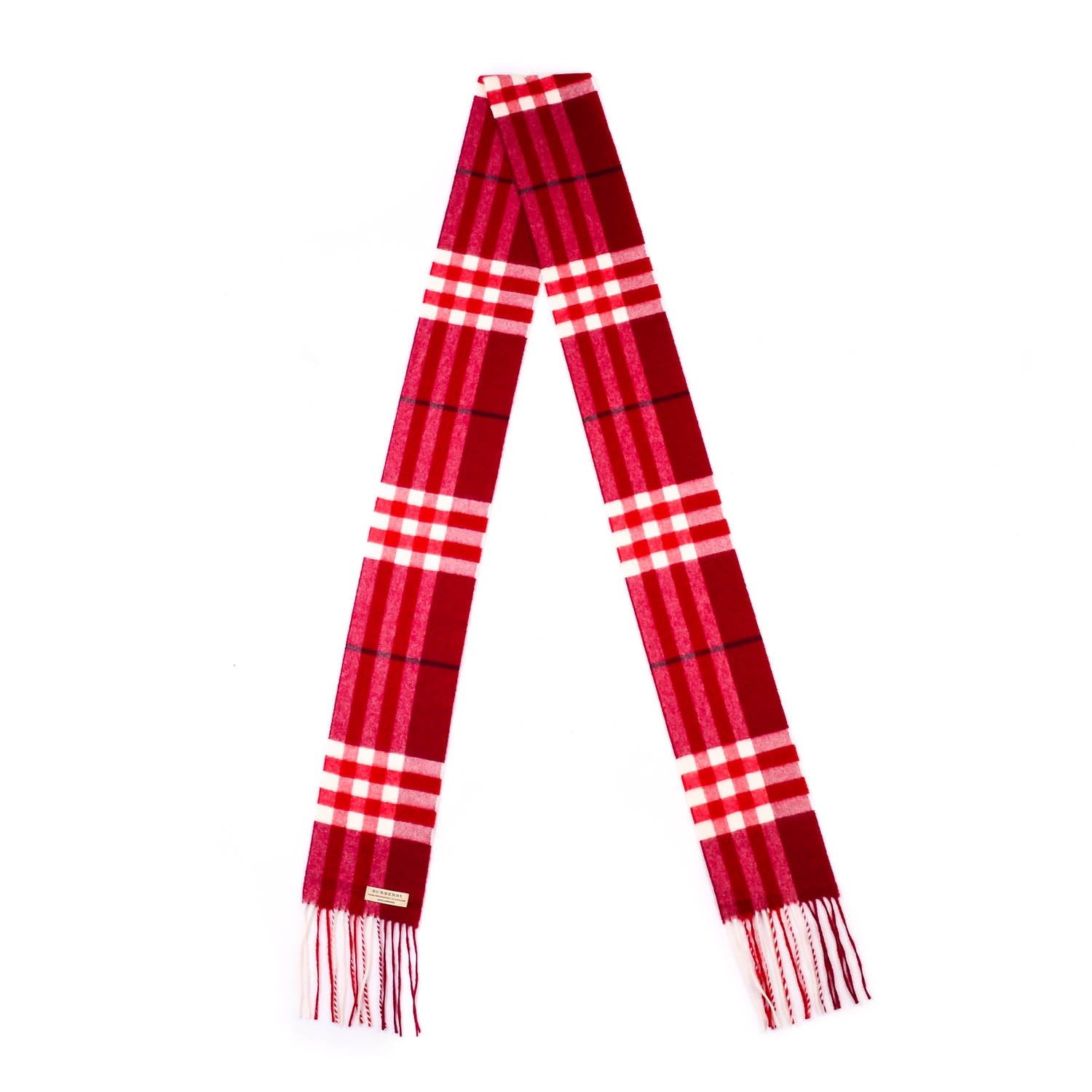 Burberry Cashmere Giant Check Fringe Skinny Scarf Red 3 of 6