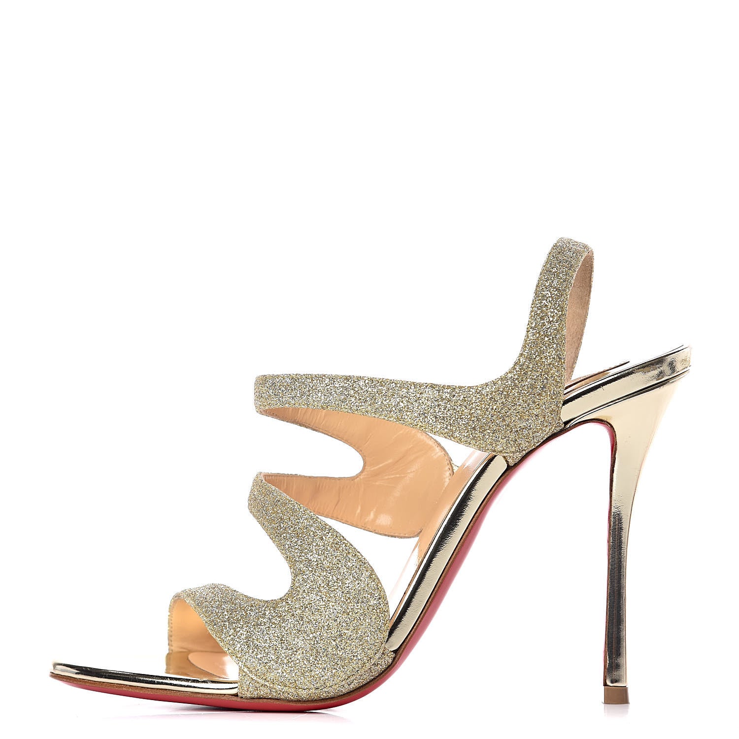 Christian Louboutin Glitter Specchio Vavazou 100 Strappy Sandals 38.5 Light Gold 1 of 9