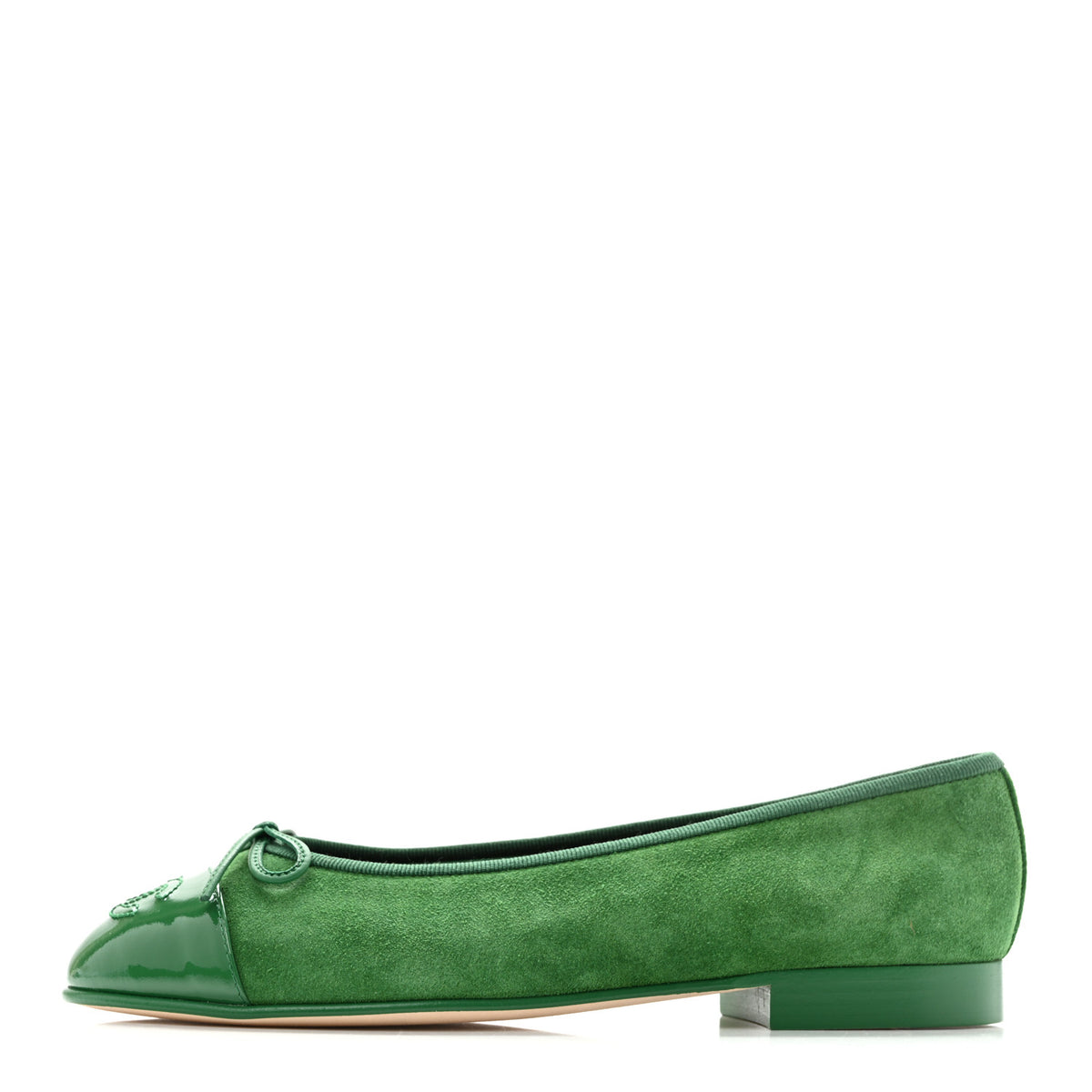 Chanel Suede Patent Cap Toe CC Ballerina Flats 36 Green 1 of 11