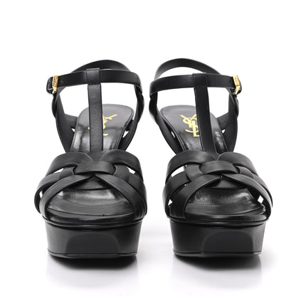 Saint Laurent Calfskin Tribute 75 Platform Sandals 39 Black 2 of 8