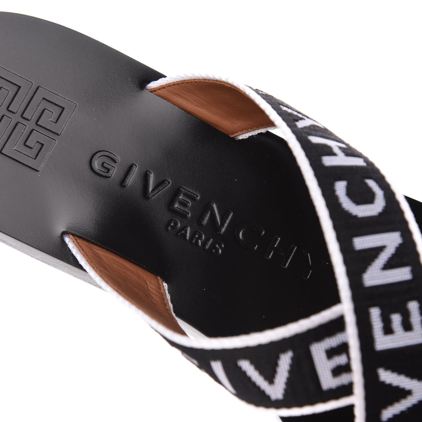 Cotton Logo Strap Flat Sandals 40 Black White