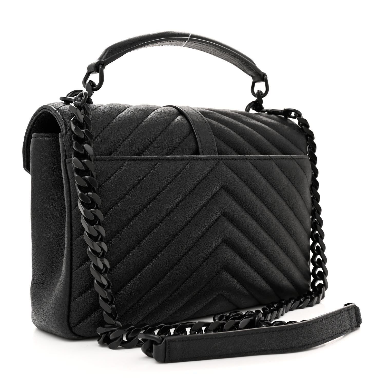 Saint Laurent Sheepskin Matelasse Chevron Monogram Monochrome Medium College Bag Black 3 of 11