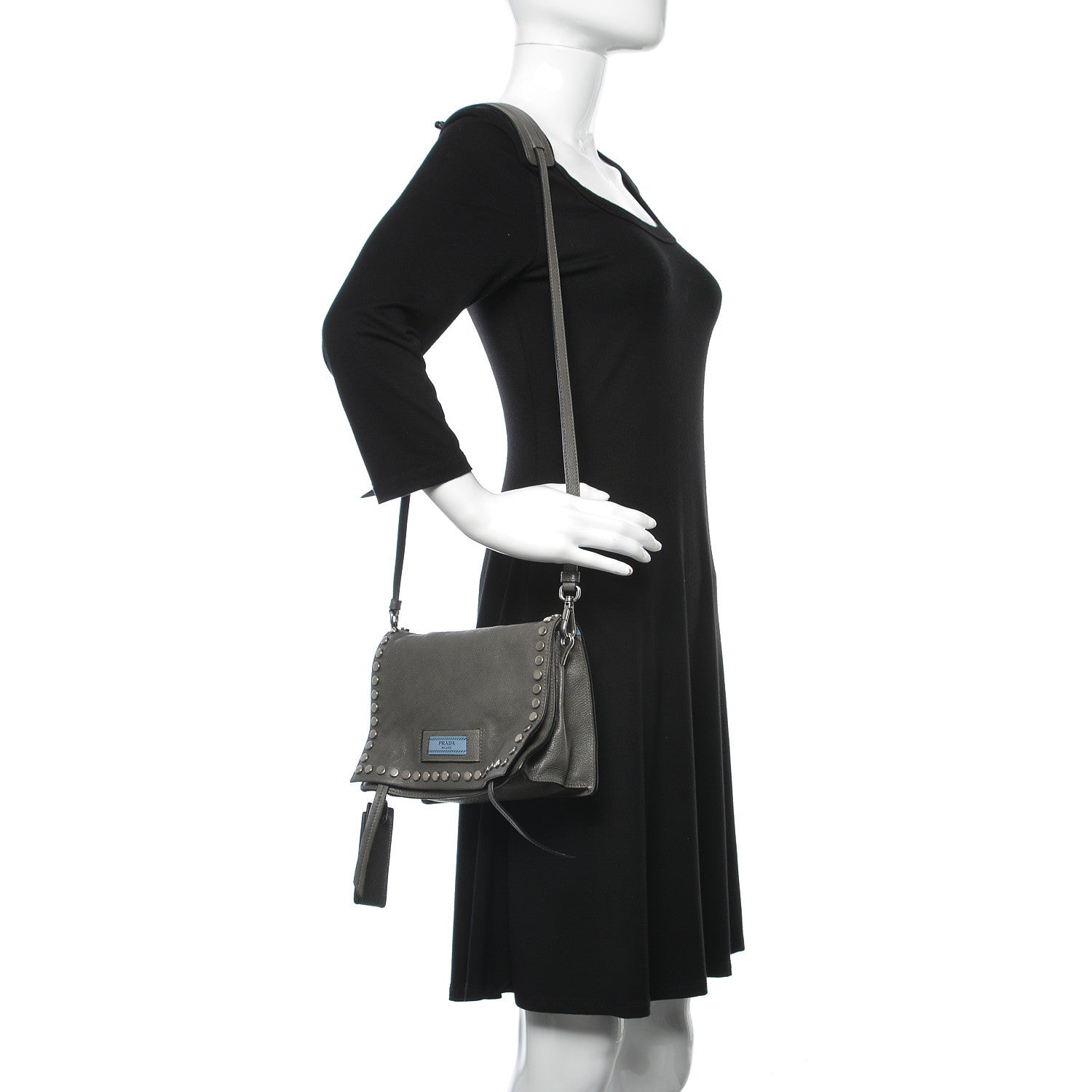 Prada Glace Calf Studded Etiquette Flap Marmo Astrale 2 of 10
