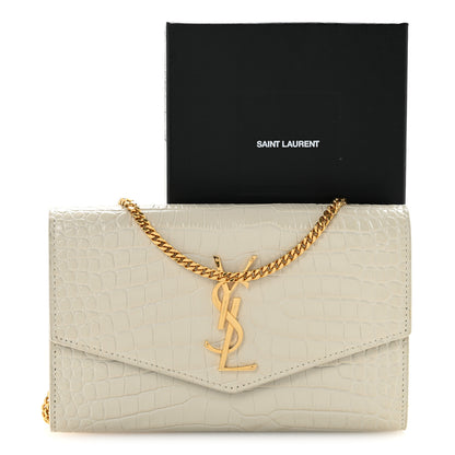 Saint Laurent Calfskin Crocodile Embossed Monogram Uptown Chain Wallet Crema Soft 14 of 14